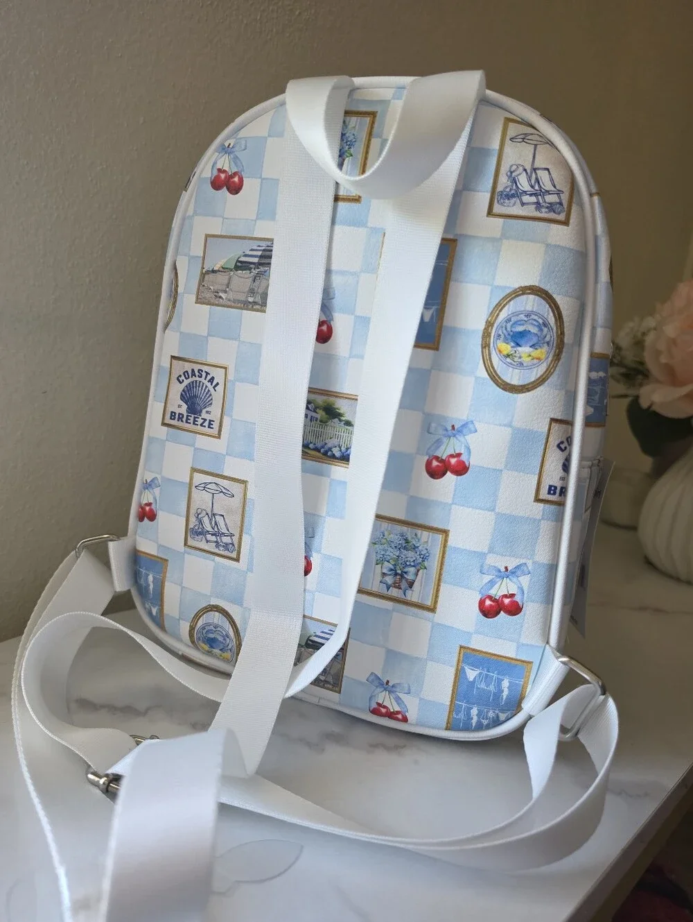 Madden Girl Coastal Breeze Mini Backpack & Coin Pouch Set Blue Gingham - NWT